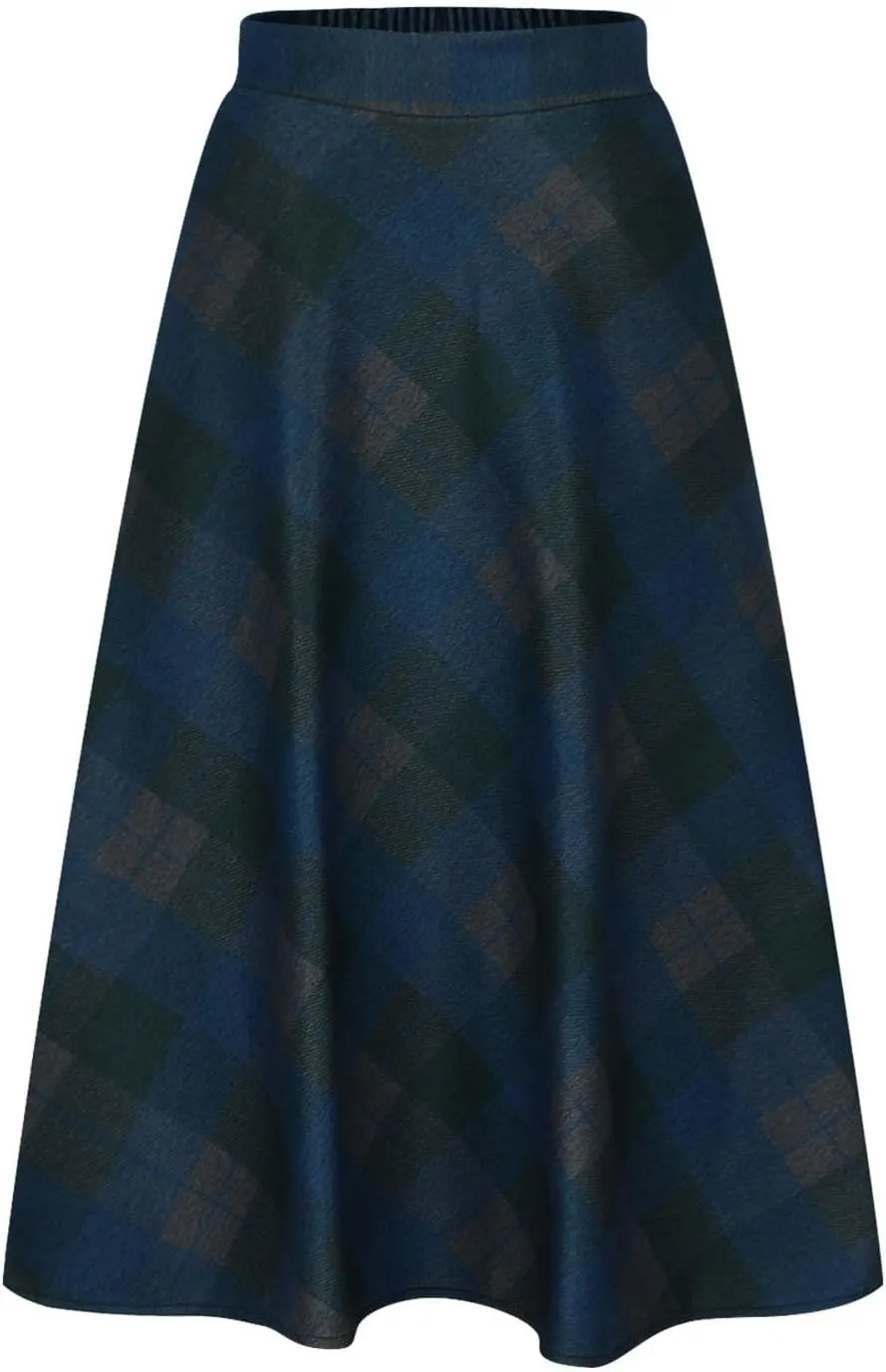 Women's High Waist Plaid A Line Skirts Vintage Elastic Pleated Plus Size Skirt Retro Elegant Business Dress