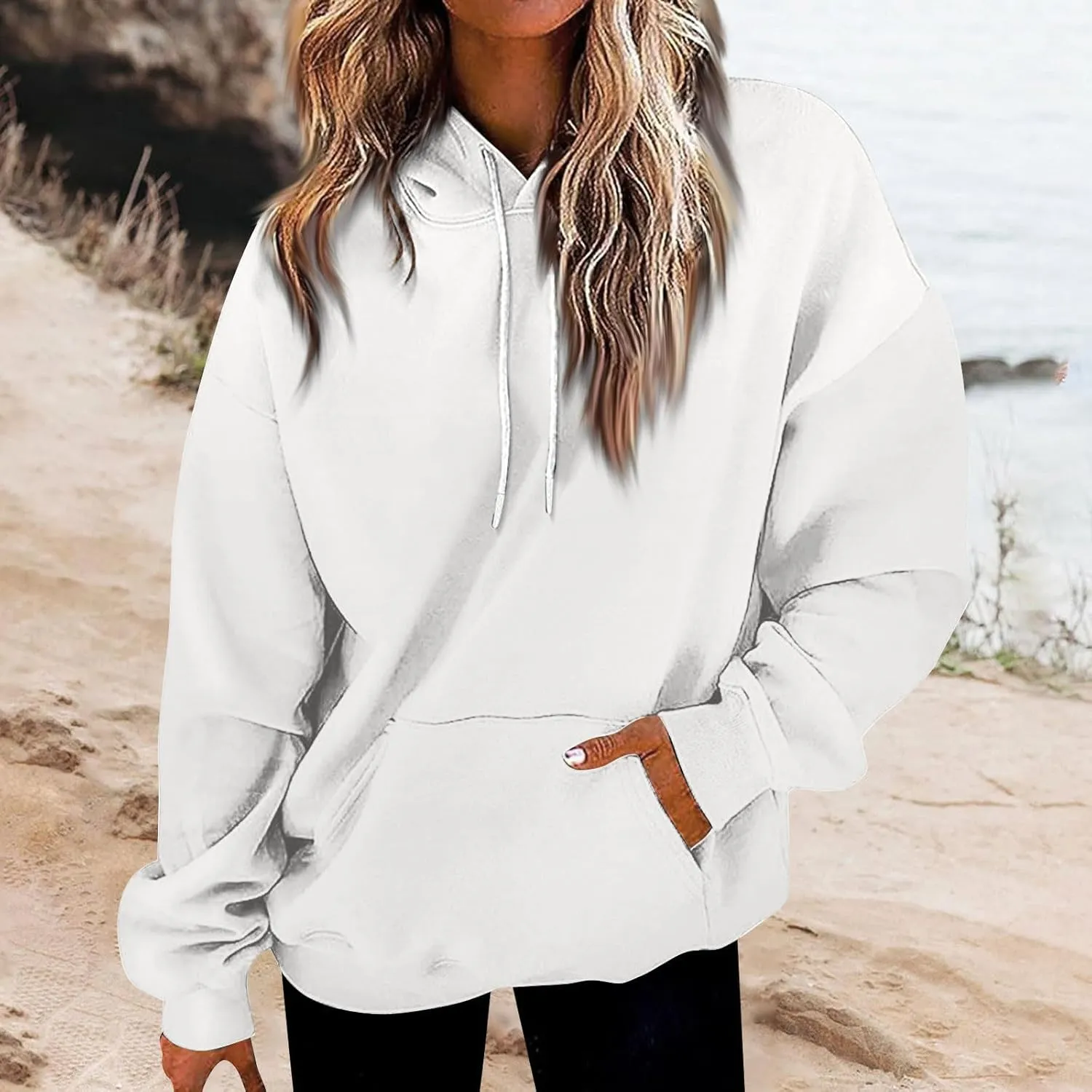 Women's Hoodies Sweatshirts Cute Long Sleeve Tops Loose Fleece Pullovers with Pocket