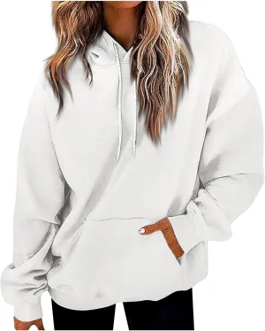 Women's Hoodies Sweatshirts Cute Long Sleeve Tops Loose Fleece Pullovers with Pocket