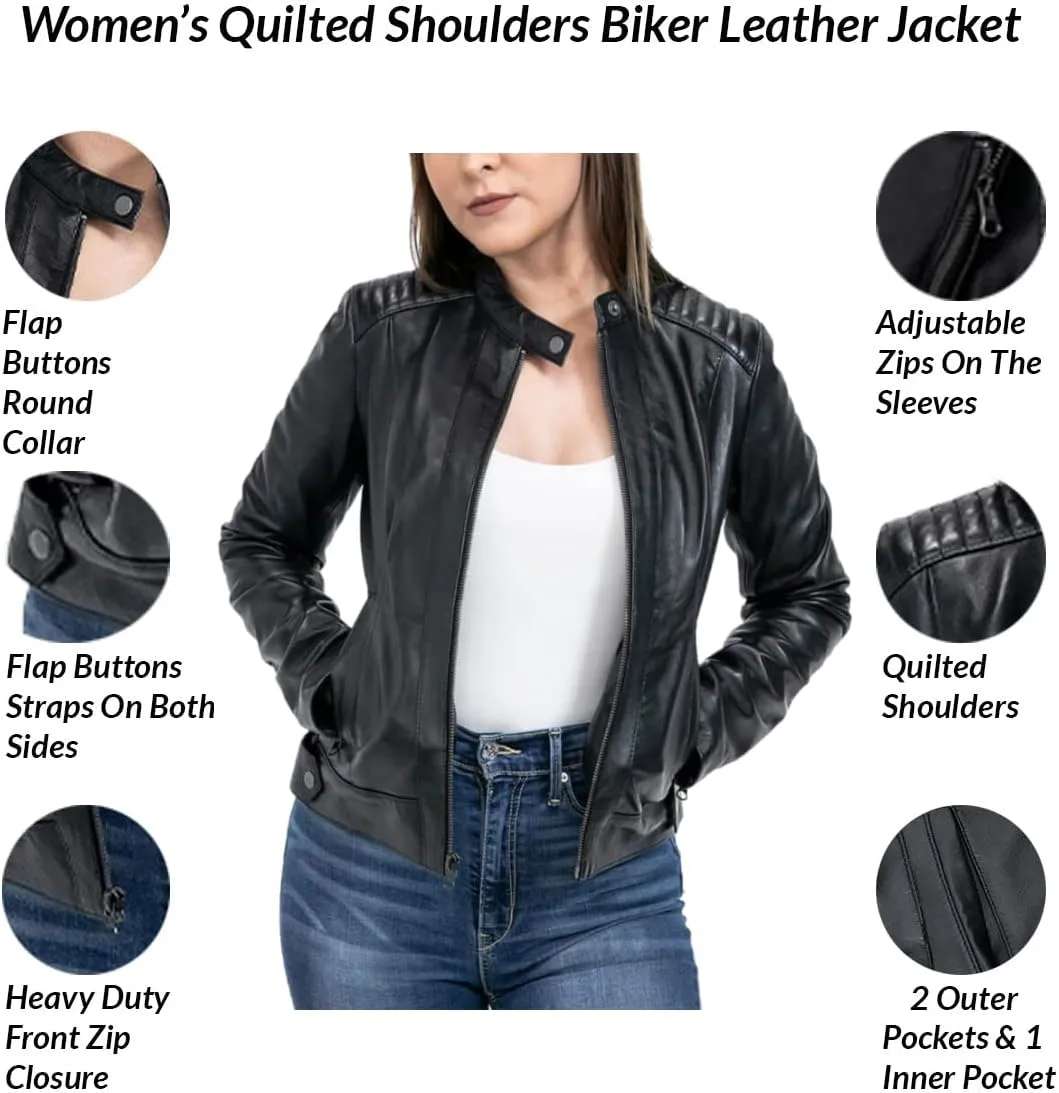 WOMEN'S LEATHER JACKET Bomber Motorcycle Biker Real Lambskin Leather Jacket for Womens