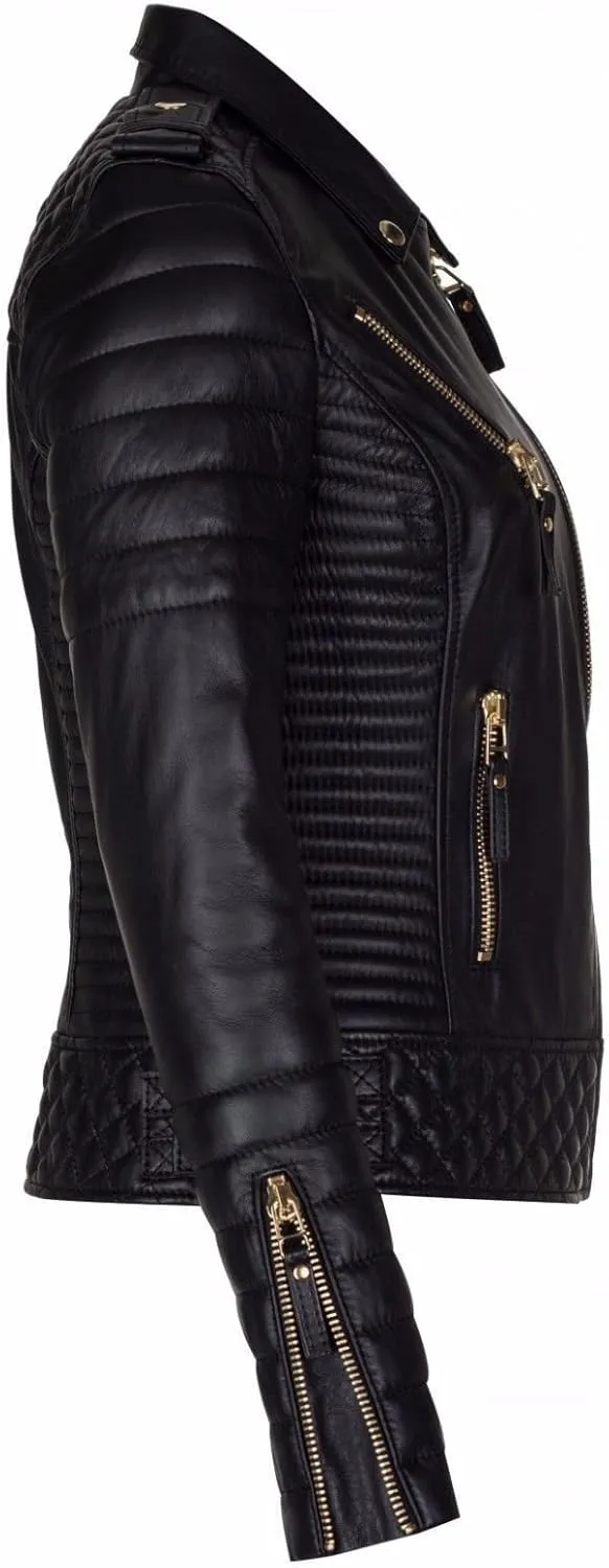 WOMEN'S LEATHER JACKET Bomber Motorcycle Biker Real Lambskin Leather Jacket for Womens