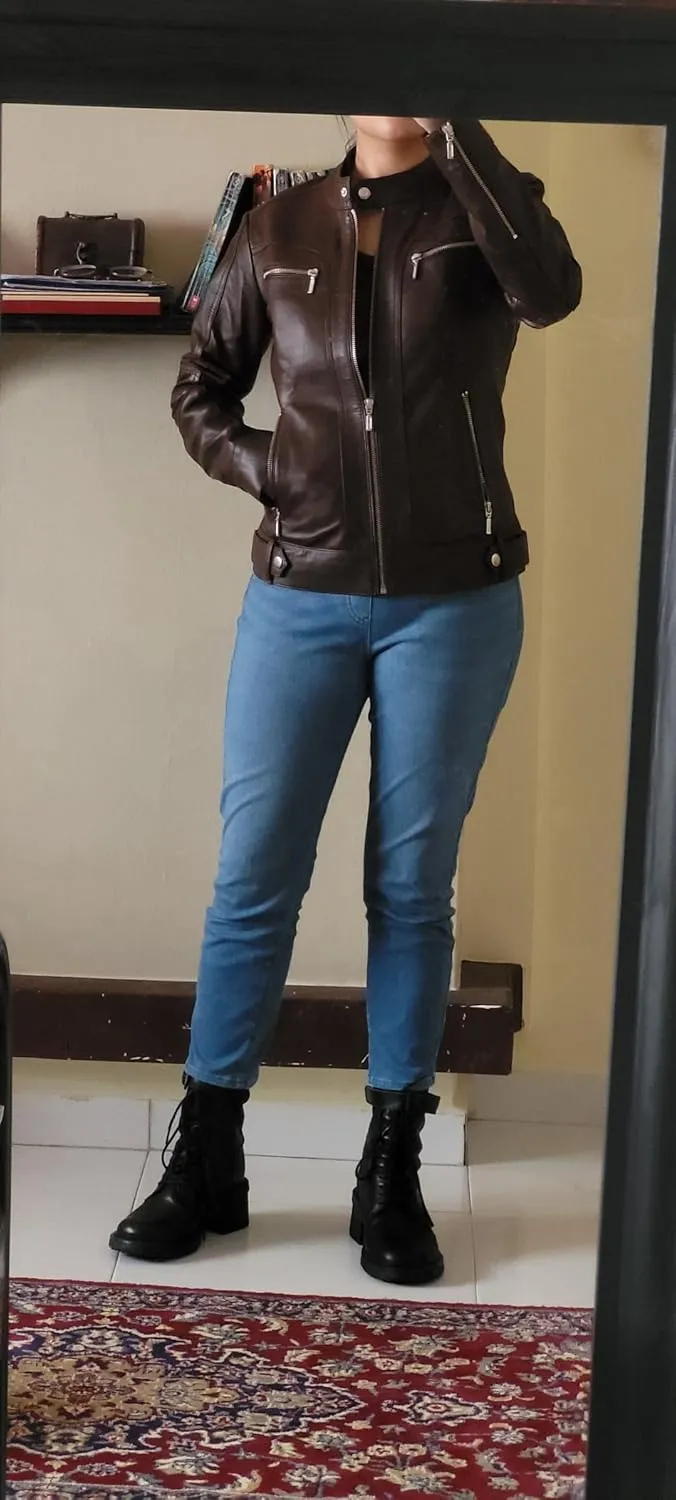WOMEN'S LEATHER JACKET Bomber Motorcycle Biker Real Lambskin Leather Jacket for Womens