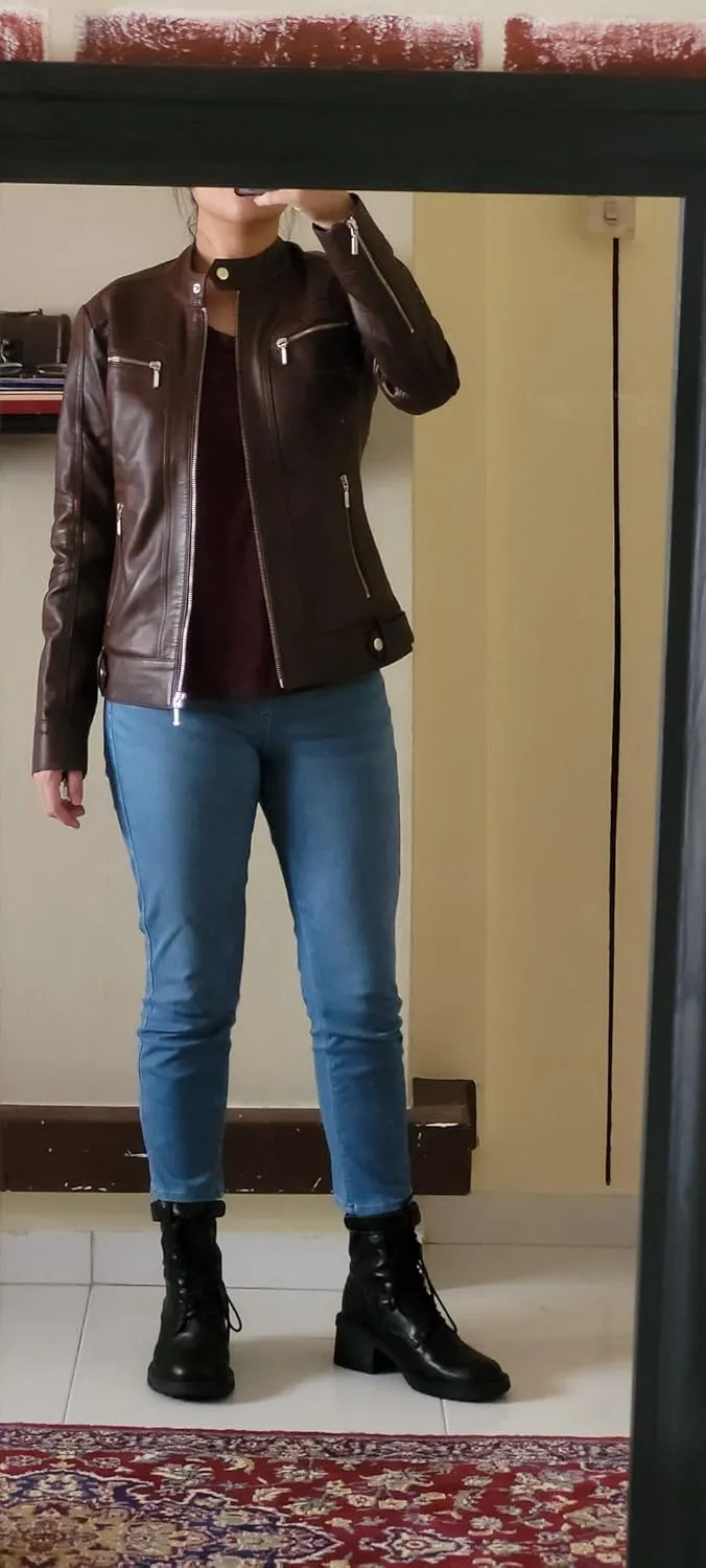 WOMEN'S LEATHER JACKET Bomber Motorcycle Biker Real Lambskin Leather Jacket for Womens
