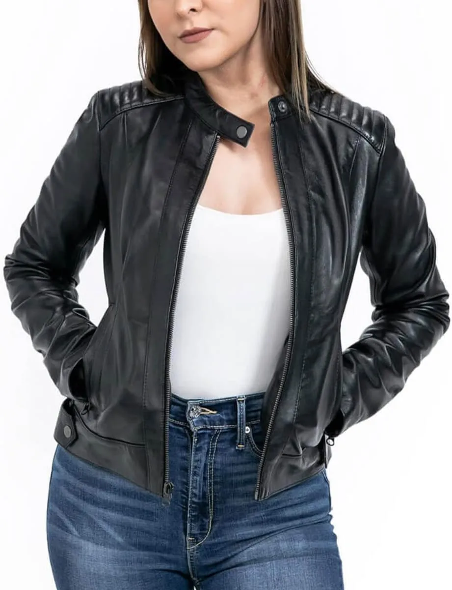 WOMEN'S LEATHER JACKET Bomber Motorcycle Biker Real Lambskin Leather Jacket for Womens