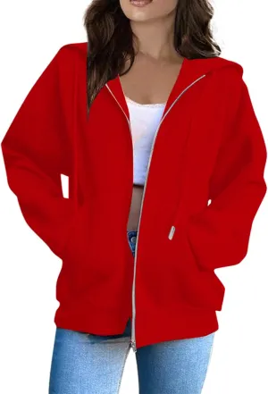 Women's Lightweight Hoodie Zip Up Hoodie Women solid Color Long Sleeve Casual Cozy Clothes with Pockets Fall Coat