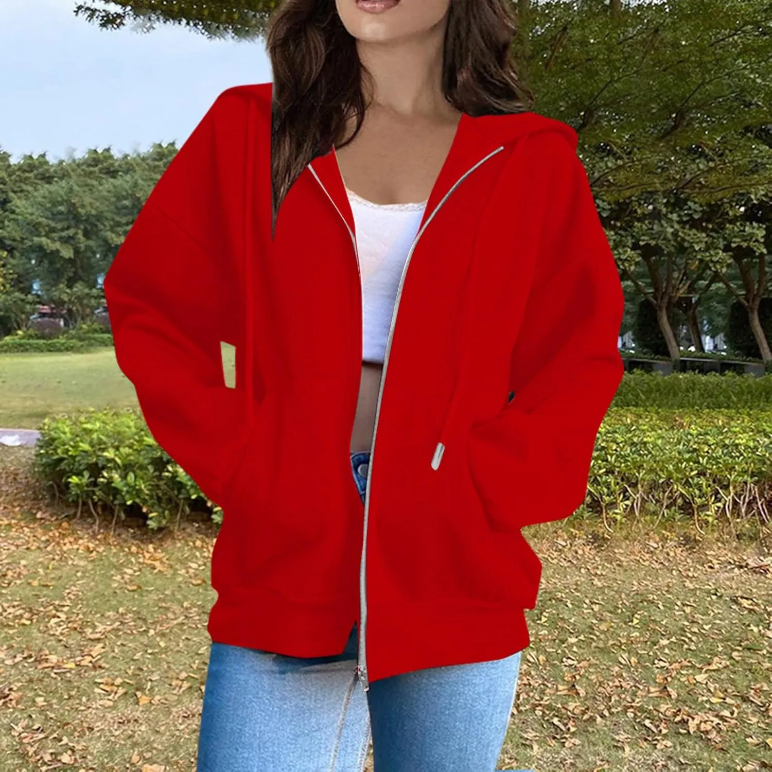 Women's Lightweight Hoodie Zip Up Hoodie Women solid Color Long Sleeve Casual Cozy Clothes with Pockets Fall Coat