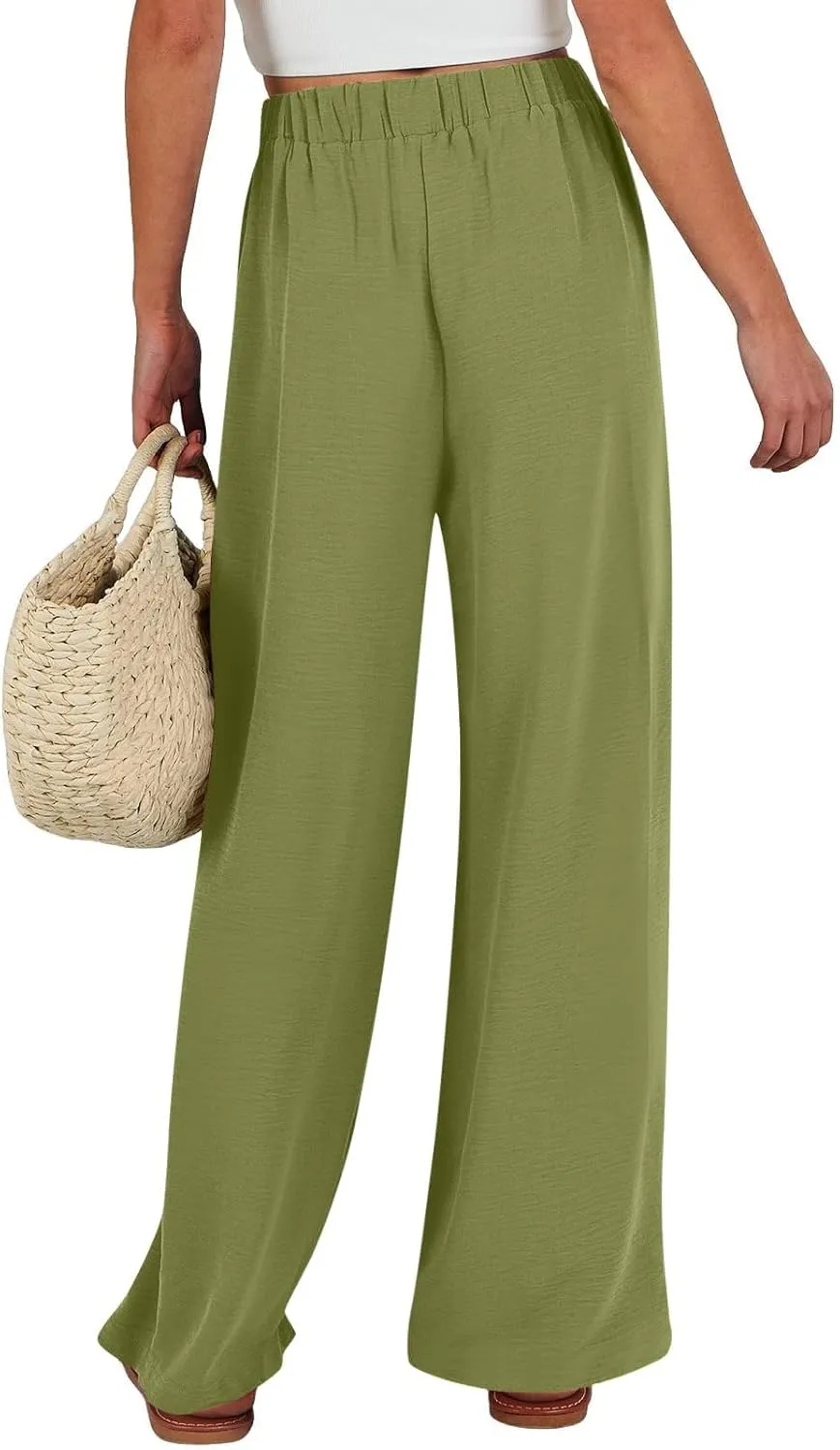Womens Linen Pants Summer 2025 Solid Casual Drawstring Waist Loose Fit Fashion Drawstring Flowy Palazzo with Pockets