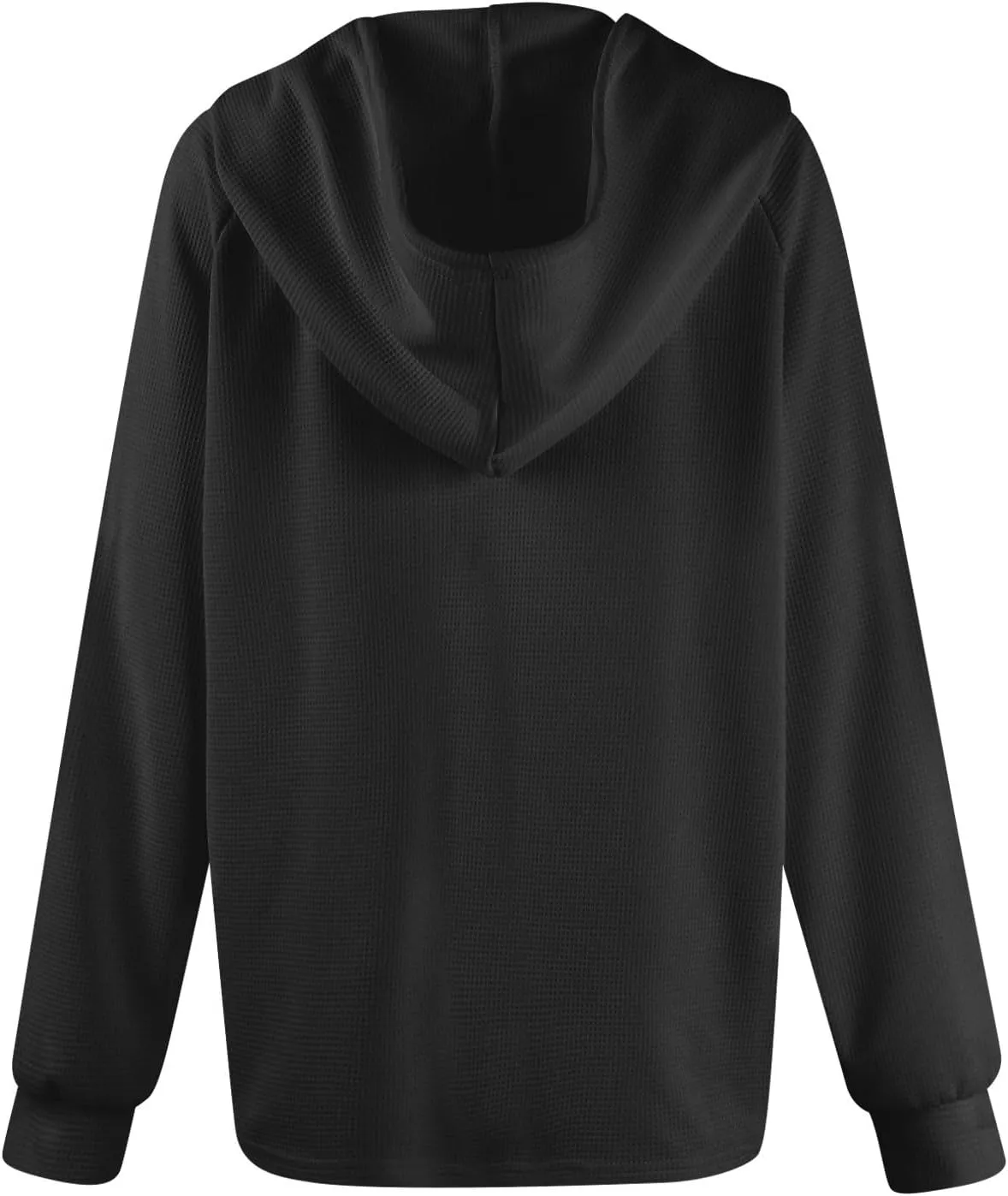 Women's Long Sleeve Waffle Knit Drawstring Hoodies Fashion Button V-Neck Casual Hooded Sweatshirts Fall Trendy Outfits