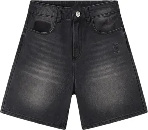 Women's Mid-Rise Straight Denim Shorts, Street Style Button Fly Slim Harem Pants