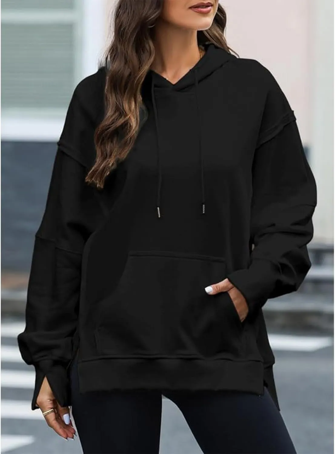 Women's Pullover Sweaters Long Sleeve Printed Sweatshirt Graphic Drawstring Top Hoodie Fall Outfits with Pocket