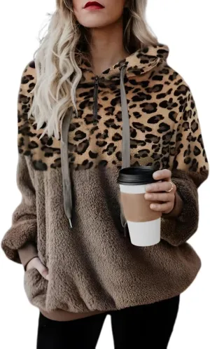 Womens Sherpa Hoodie Fuzzy Sweatshirt Fleece Pullover Oversized Hoodies for Women Fluffy Quarter Zip Hoodies Sweater