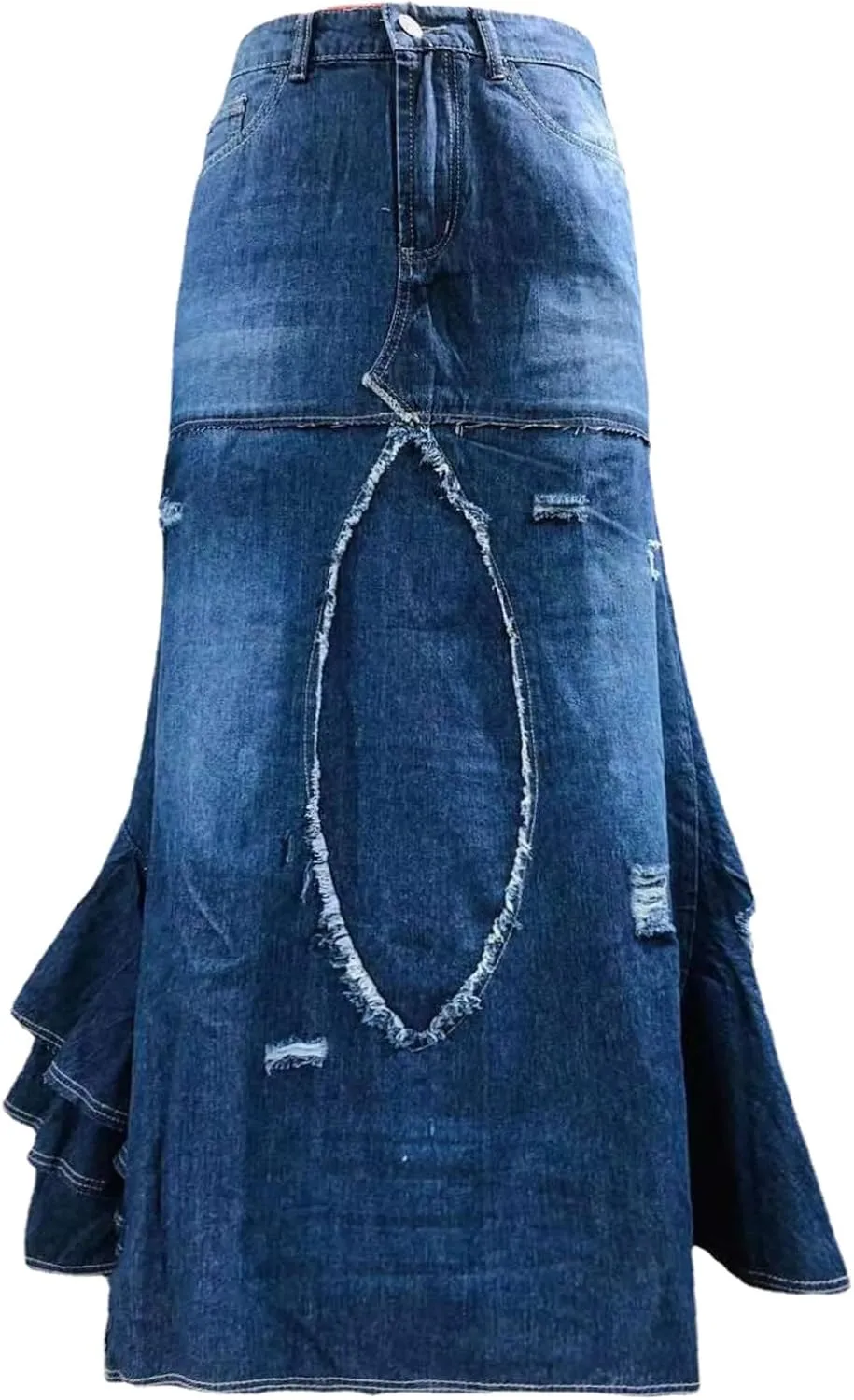Womens Skirt High Waisted Washed Fashion Versatile Denim Long Skirt Midi Length A Line Denim Long Denim Skirts