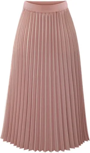Womens Summer Skirt Elegant Solid Midi Skirt Waist Elastic Pleated Womens Maxi Skirt White Long Skirt