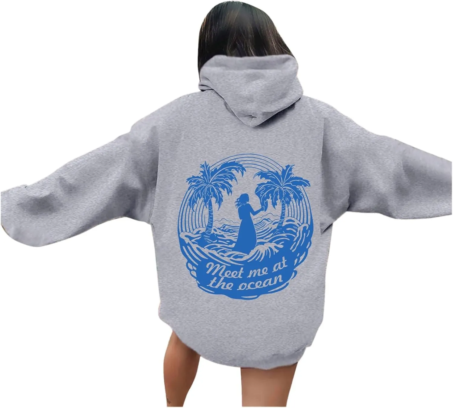 Womens Sweatshirt Pink Graphic Plam Print Puff Hoodie Casual Long Sleeve Pullover Shirts Teen Girls Y2K Fall Outfits
