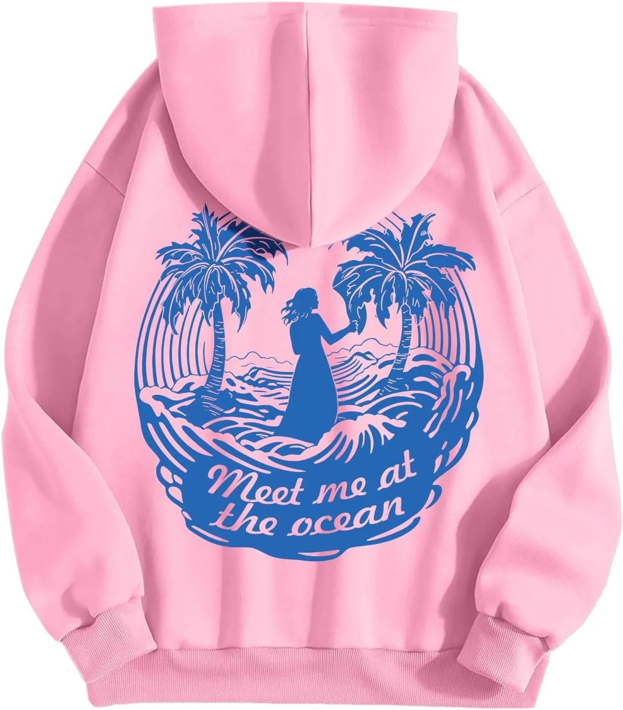 Womens Sweatshirt Pink Graphic Plam Print Puff Hoodie Casual Long Sleeve Pullover Shirts Teen Girls Y2K Fall Outfits