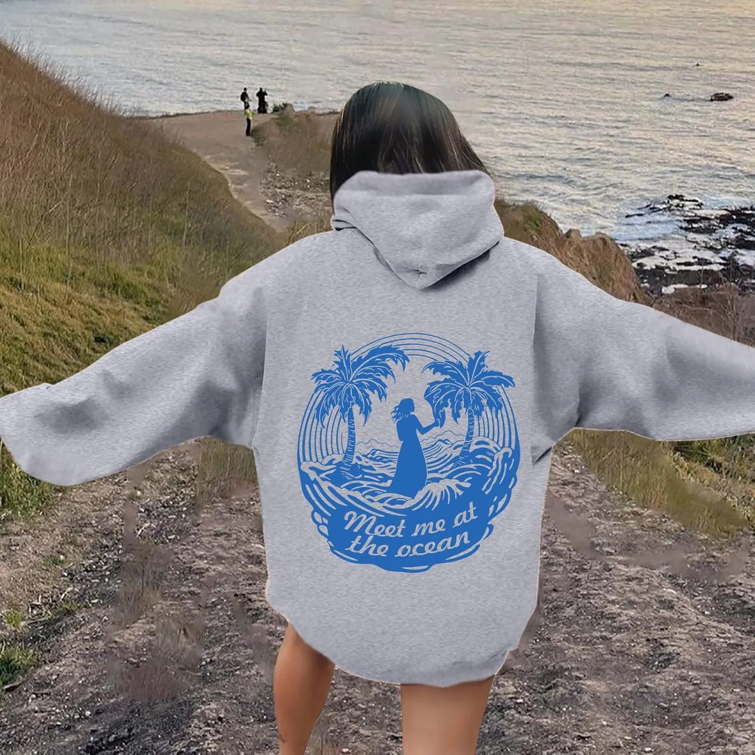 Womens Sweatshirt Pink Graphic Plam Print Puff Hoodie Casual Long Sleeve Pullover Shirts Teen Girls Y2K Fall Outfits