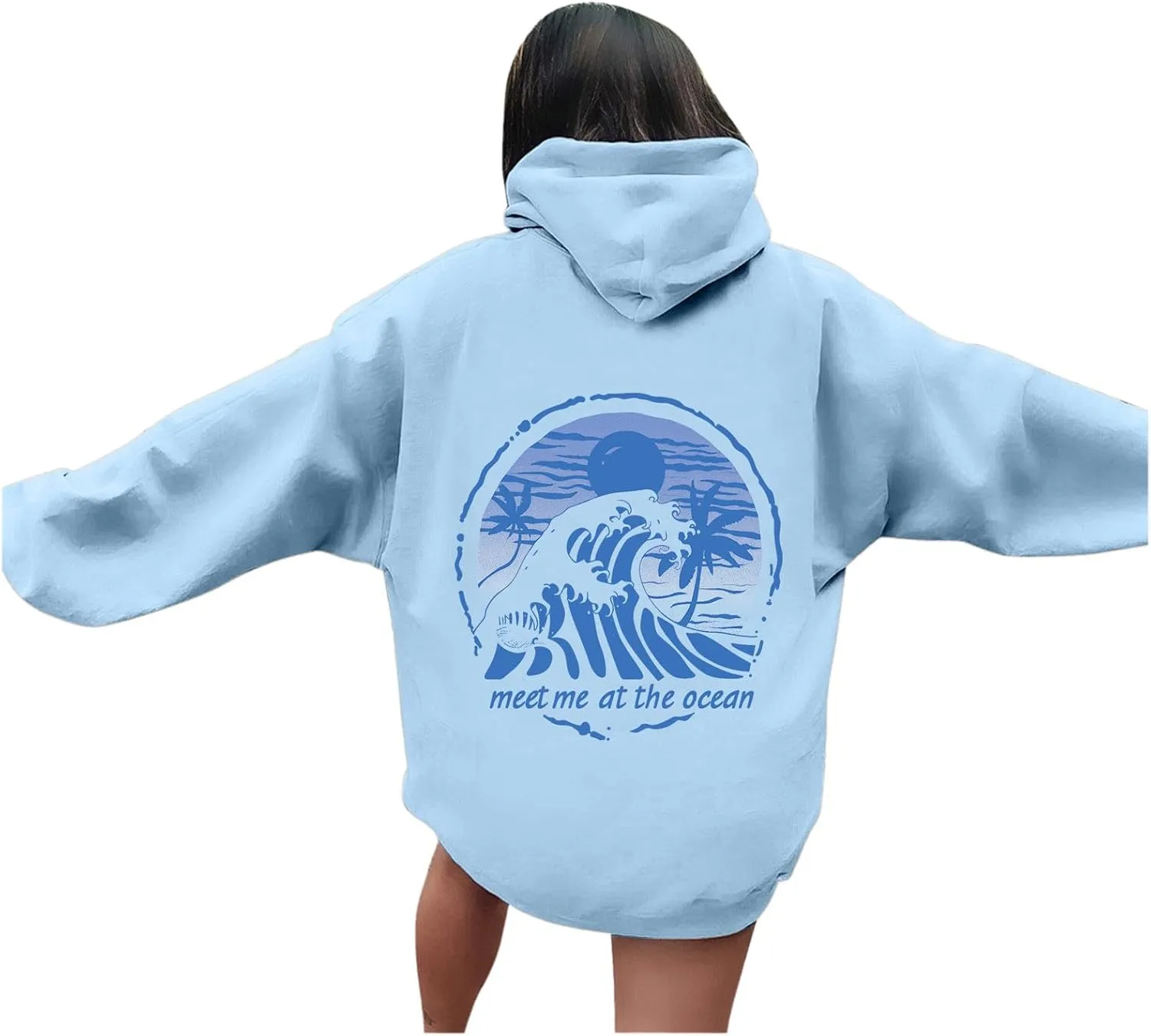 Womens Sweatshirt Pink Graphic Plam Print Puff Hoodie Casual Long Sleeve Pullover Shirts Teen Girls Y2K Fall Outfits