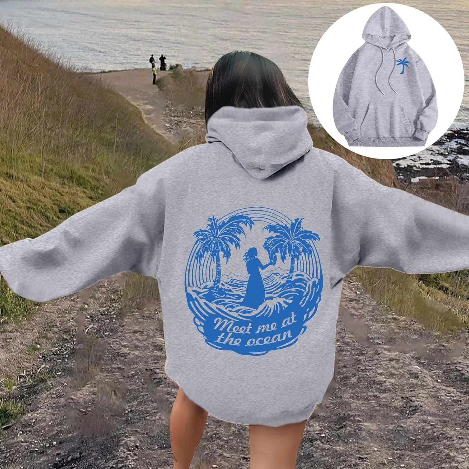 Womens Sweatshirt Pink Graphic Plam Print Puff Hoodie Casual Long Sleeve Pullover Shirts Teen Girls Y2K Fall Outfits