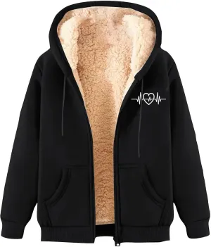 Womens Zip Up Hoodies Winter lightweight Fleece Lined Coats Comfy Warm Plus Size Sherpa Sweatshirt with Pockets