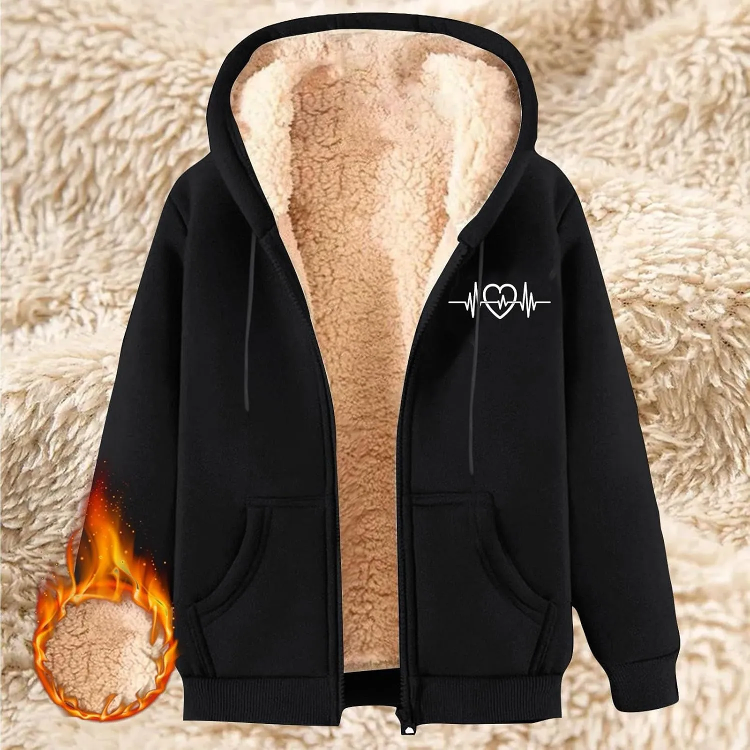 Womens Zip Up Hoodies Winter lightweight Fleece Lined Coats Comfy Warm Plus Size Sherpa Sweatshirt with Pockets