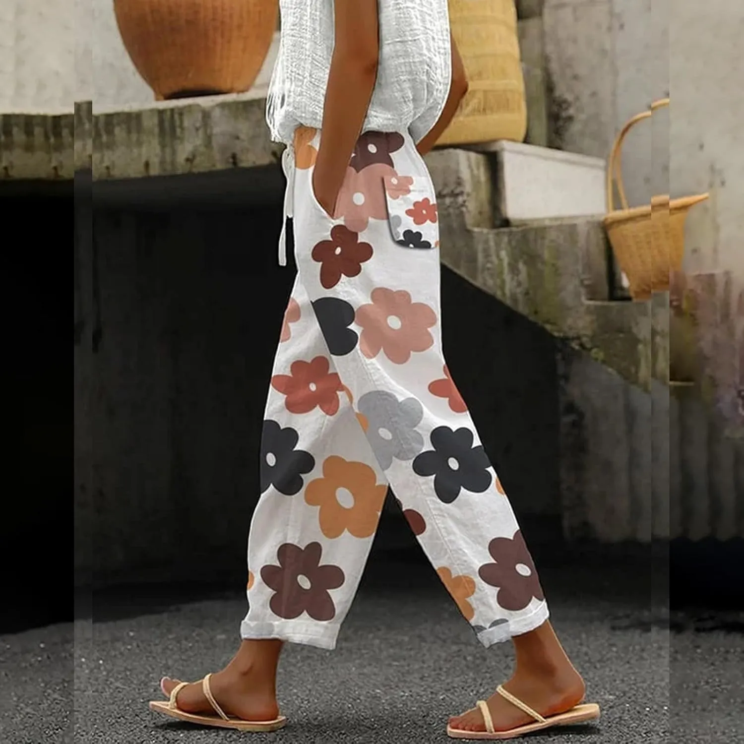 Workout Sets for Women Casual Drawstring Pants Summer Drawstring Waist Wide Leg Pants Leggings with Pockets for