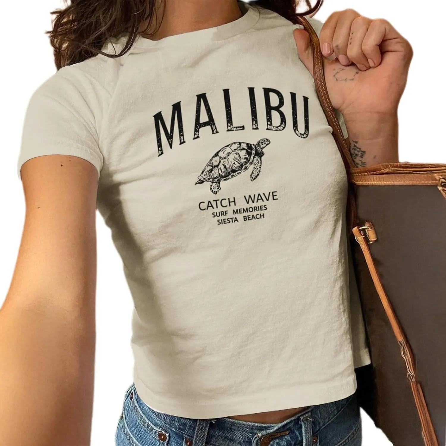Y2k Graphic Baby Tees for Women Malibu Sea Turtles Cropped Tshirt E-Girl Aesthetic Shirts Vintage Summer Crop Tops