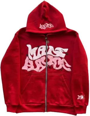 Y2K Zip Up Hoodies Puff Print Grunge Graphic Jackets Hip Hop Streetwear Sweatshirts Unisex
