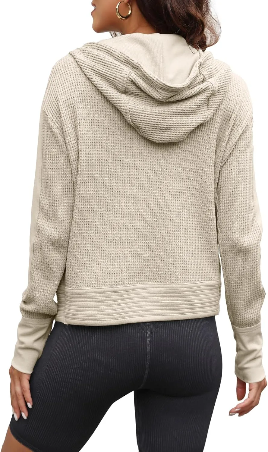 Yanekop Womens Waffle Knit Jackets Zip Up Hoodie Jacket Long Sleeve Cropped Hoodie Fall Outfits Casual Winter Clothes