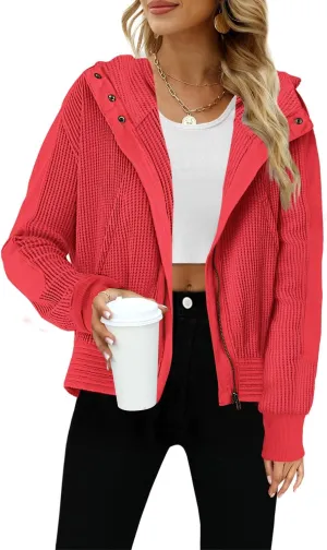 Yanekop Womens Waffle Knit Jackets Zip Up Hoodie Jacket Long Sleeve Cropped Hoodie Fall Outfits Casual Winter Clothes