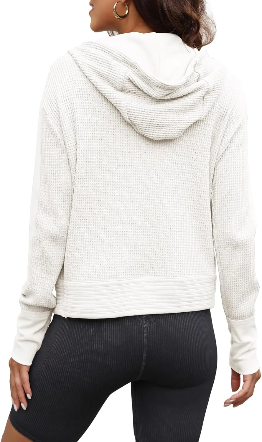 Yanekop Womens Waffle Knit Jackets Zip Up Hoodie Jacket Long Sleeve Cropped Hoodie Fall Outfits Casual Winter Clothes