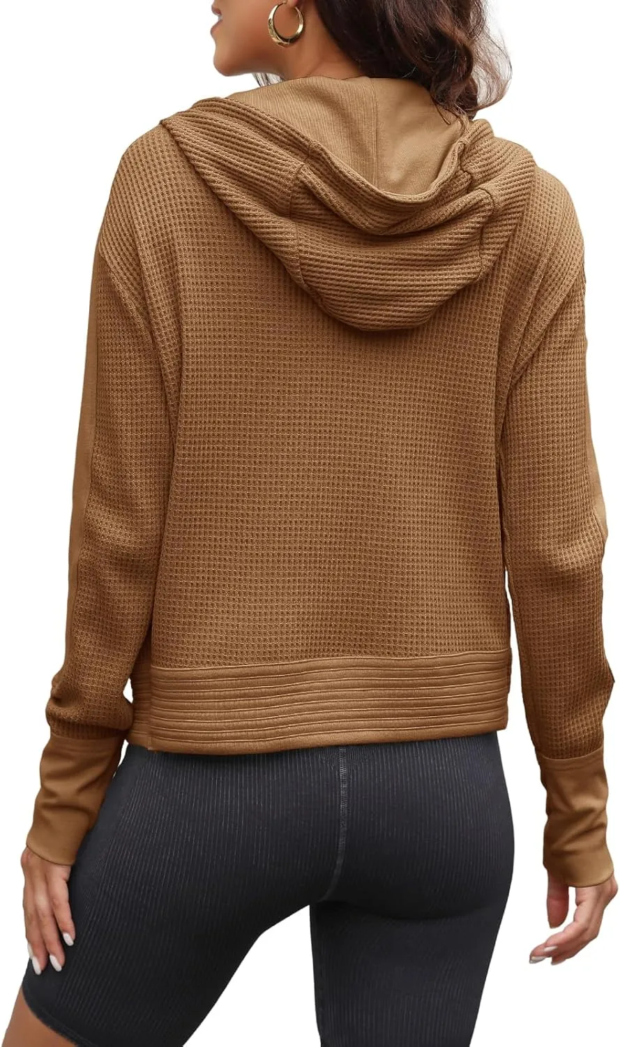Yanekop Womens Waffle Knit Jackets Zip Up Hoodie Jacket Long Sleeve Cropped Hoodie Fall Outfits Casual Winter Clothes