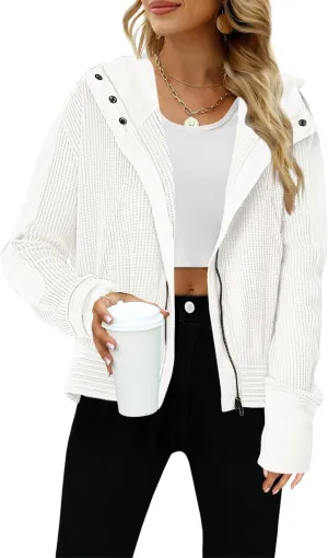Yanekop Womens Waffle Knit Jackets Zip Up Hoodie Jacket Long Sleeve Cropped Hoodie Fall Outfits Casual Winter Clothes