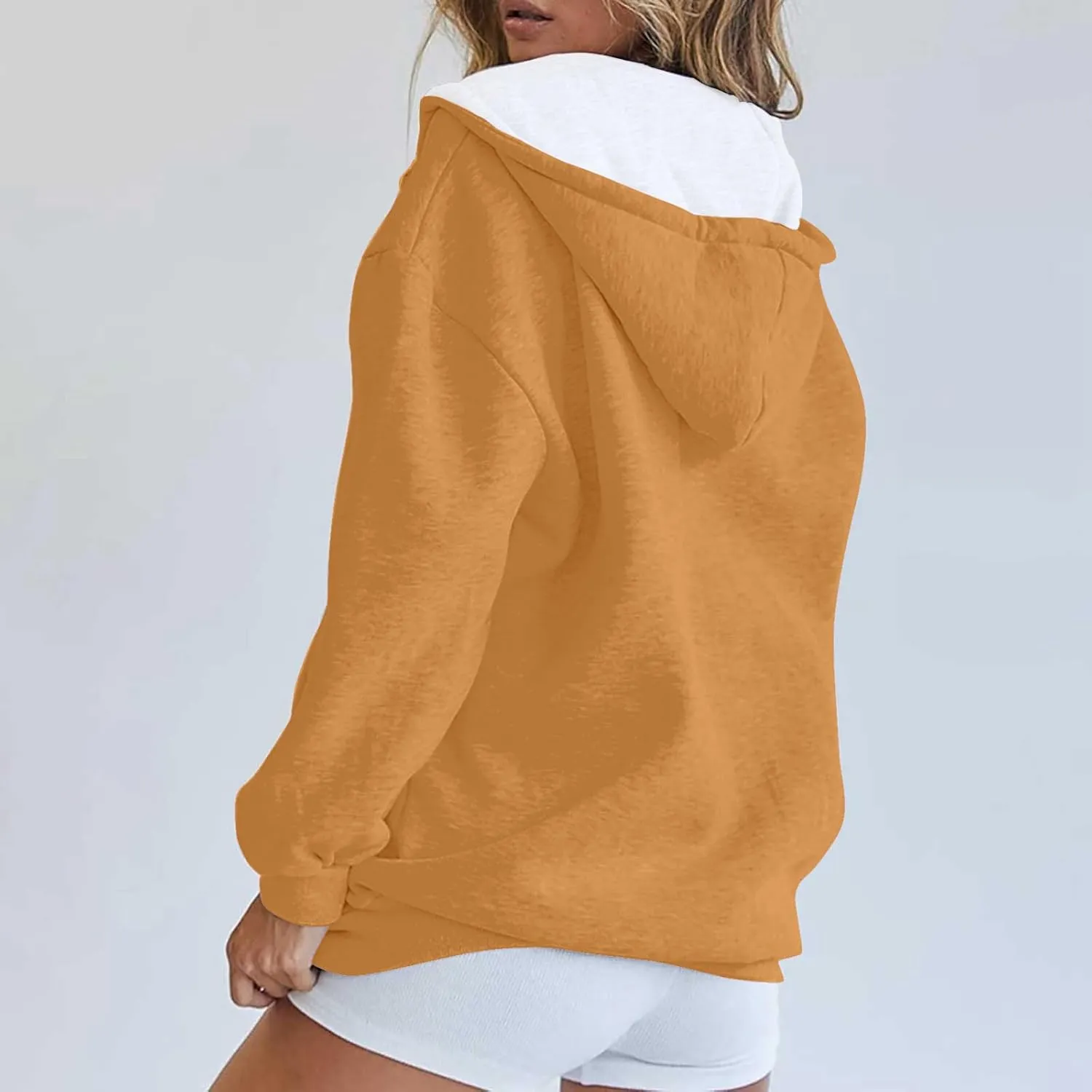 Yesunpxs Womens Zip Up Hoodies Trendy Oversized Casual Long Sleeve Drawstring Hooded Sweatshirts Y2k Drawstring Jacket Coats