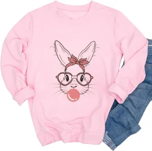 Ykomow Happy Easter Sweatshirt Women Long Sleeve Cute Bunny Rabbit Graphic Tees Pullover