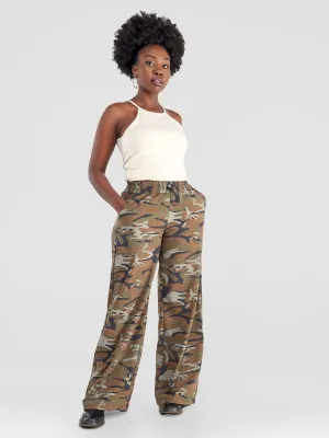 Yuni Wide Leg Pants - Camo Brown