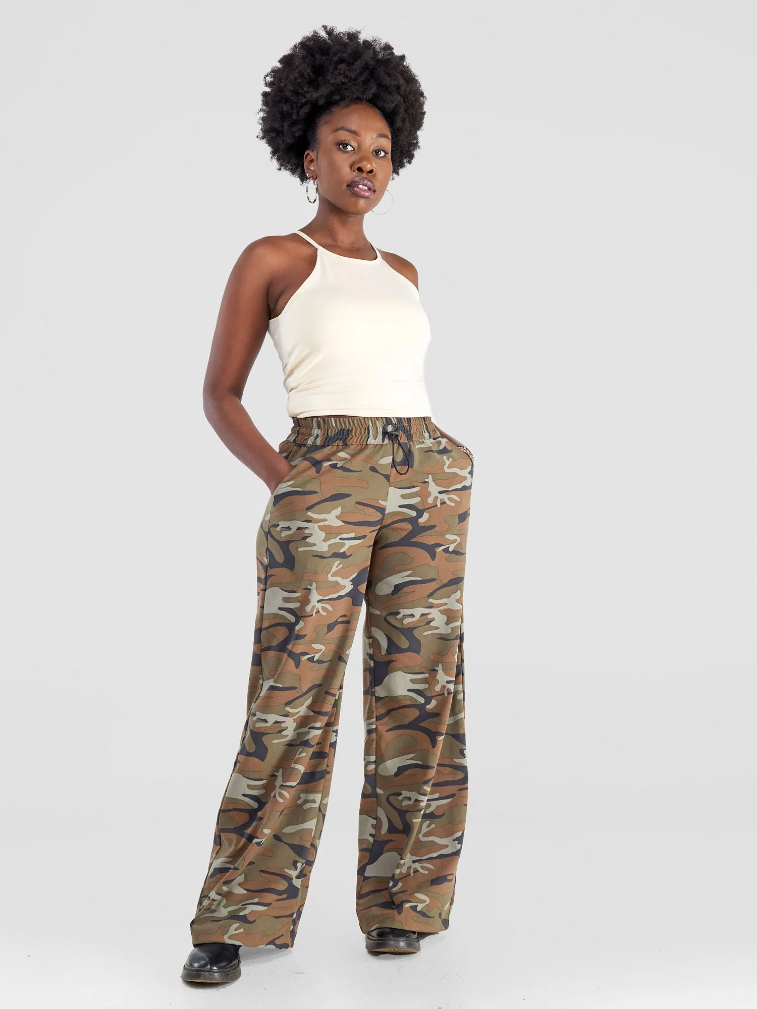 Yuni Wide Leg Pants - Camo Brown