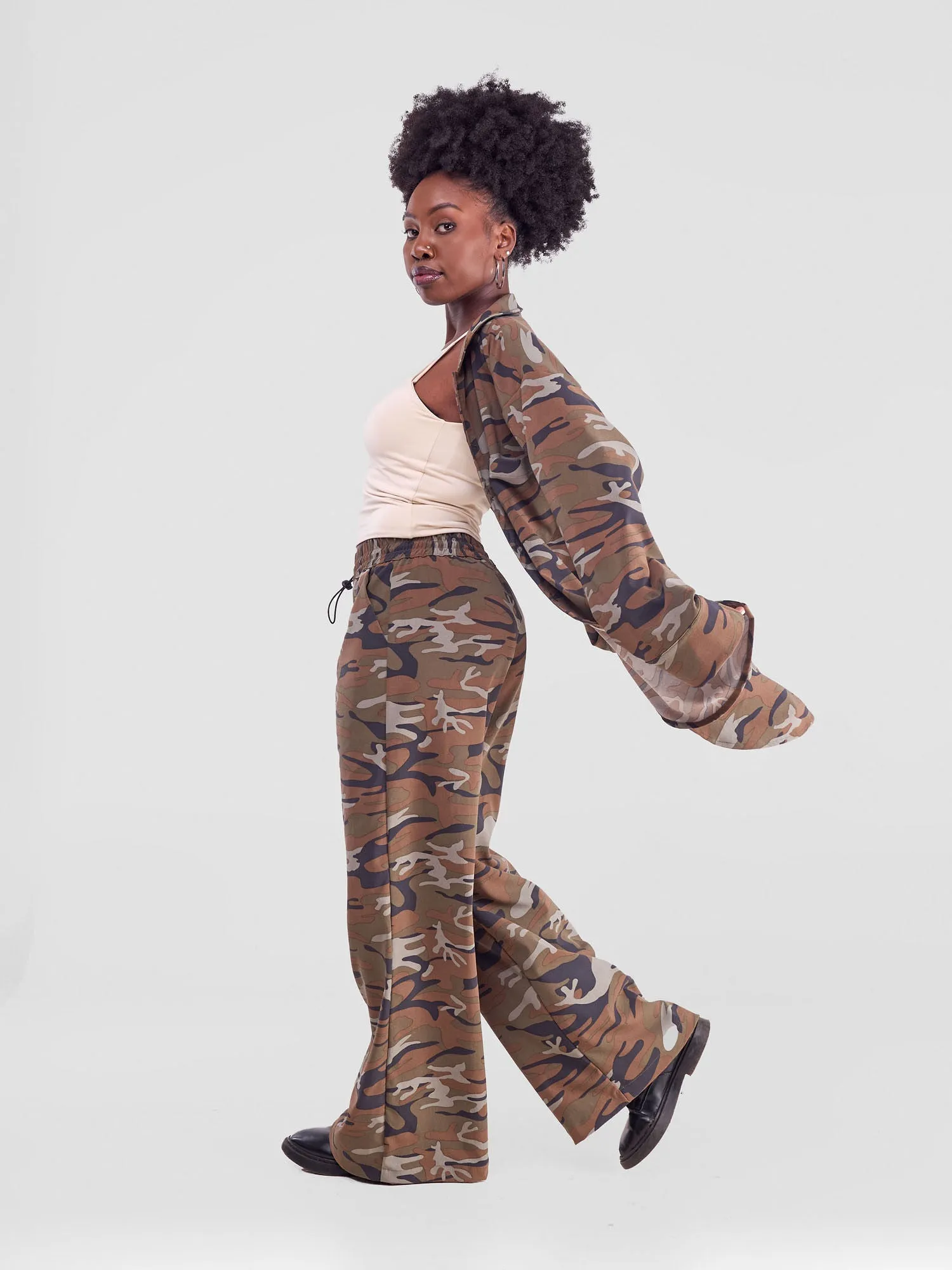 Yuni Wide Leg Pants - Camo Brown