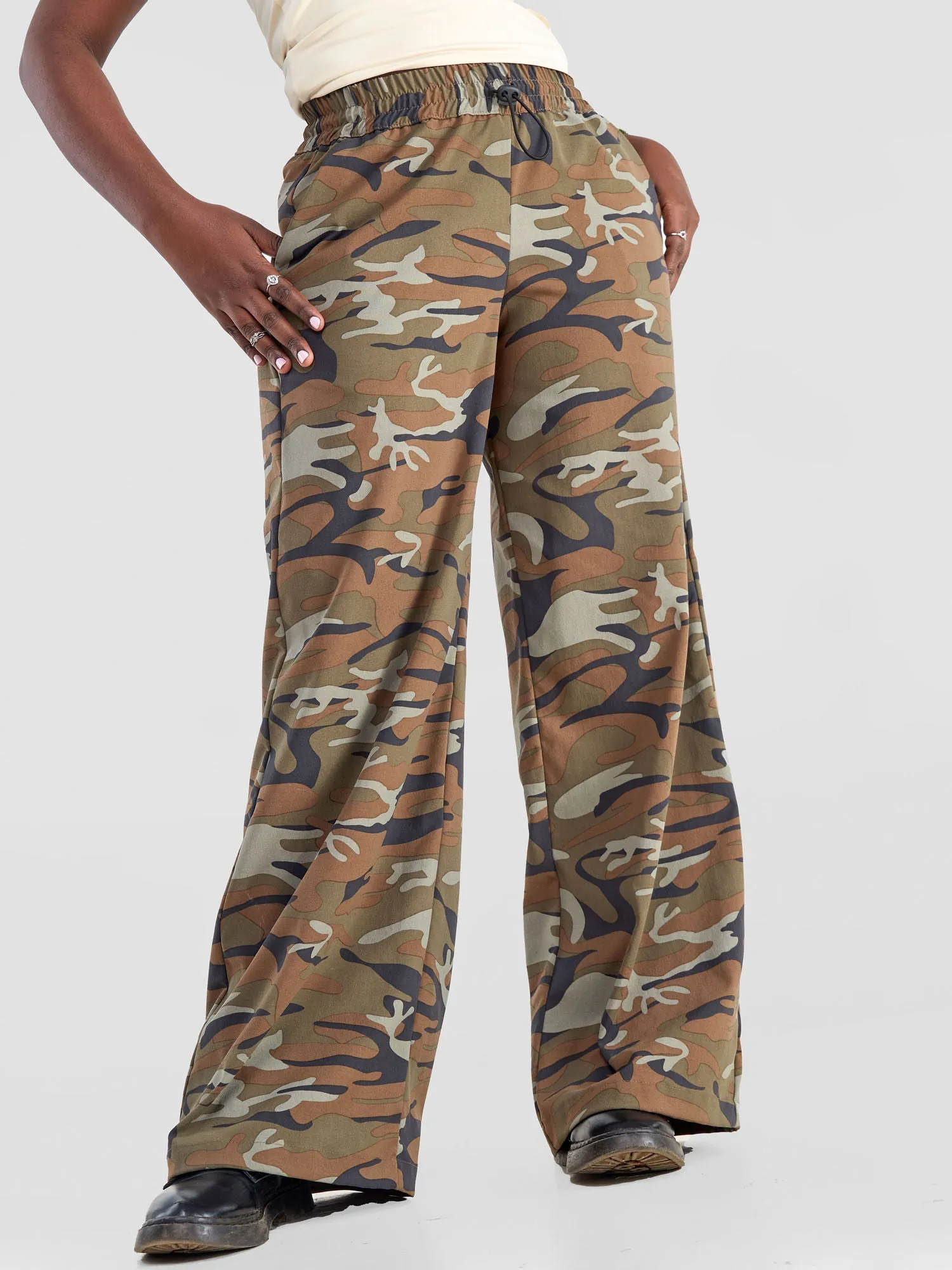 Yuni Wide Leg Pants - Camo Brown