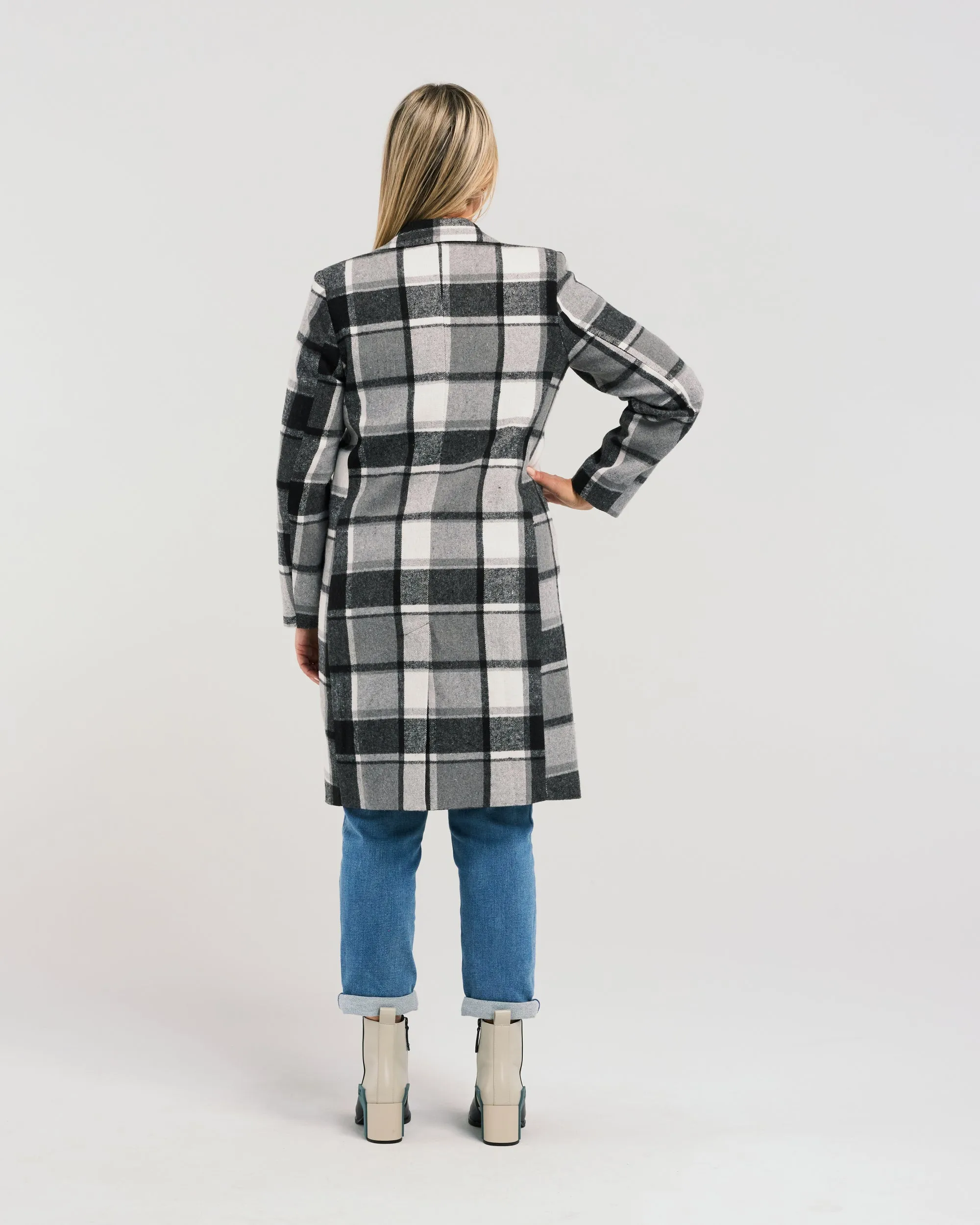 Zafina - Felix Coat - ZJ2088-2 - Black Plaid (wool mix)