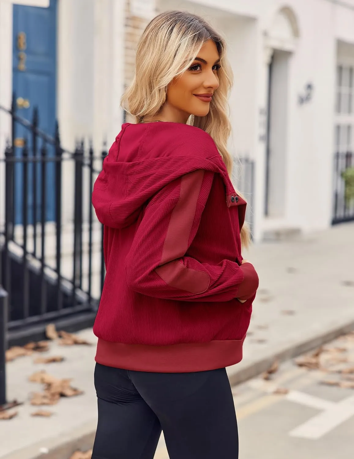 Zeagoo Womens Corduroy Knit Hoodies Zip Up Shirt Jacket Slouchy Short Jackets Casual Long Sleeve Shackets