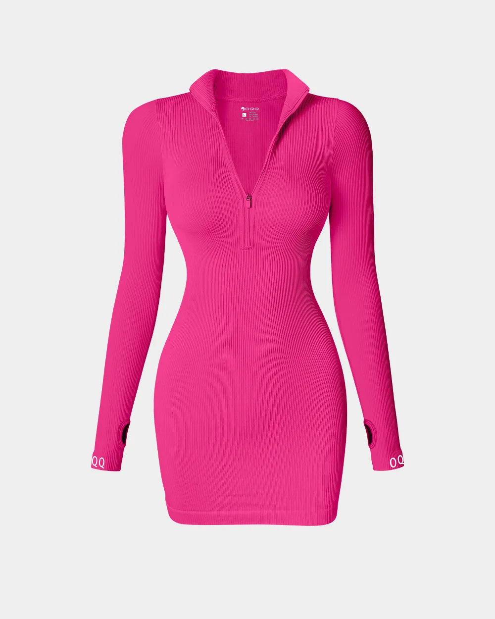 Zip Front Long Sleeve Tops Mini Dress