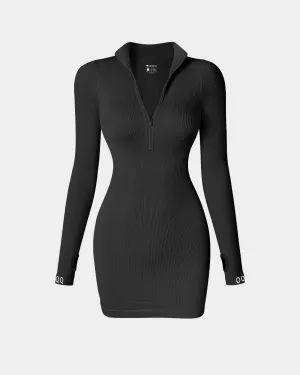 Zip Front Long Sleeve Tops Mini Dress