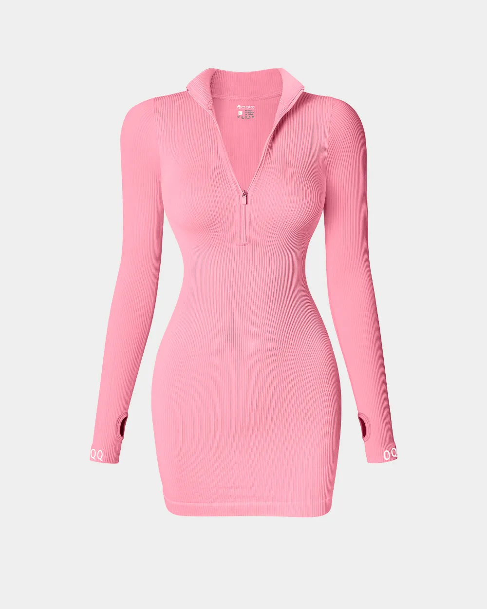 Zip Front Long Sleeve Tops Mini Dress