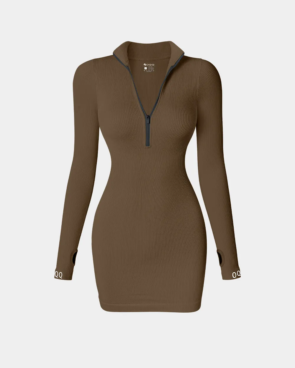 Zip Front Long Sleeve Tops Mini Dress